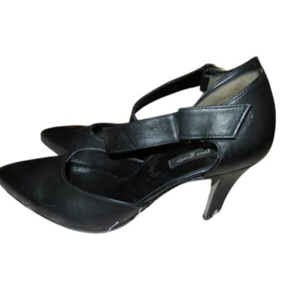 Paul Green Black Italian Leather Criss cross straps Heels Pumps Dress shoes 5.5